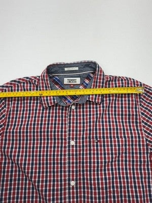 Tommy Jeans Hombres Rojo Azul Camisa a Cuadros Abotonada Talla M Estado...