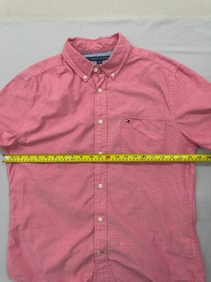 Tommy Hilfiger Pink Cotton Short Sleeve Oxford Shirt L Regular Fit