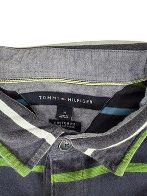 Tommy Hilfiger Men's M Navy Striped Polo Shirt Cotton Short Sleeve