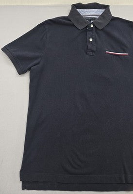 Tommy Hilfiger Men's Polo Shirt Large Navy Blue Slim Fit Cotton