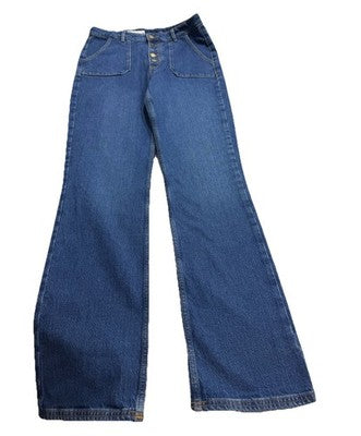 Zara Wide Leg Women Jeans Button Fly High Rise Front Pockets