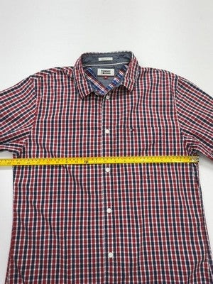 Tommy Jeans Hombres Rojo Azul Camisa a Cuadros Abotonada Talla M Estado...