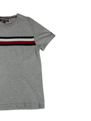 Tommy Hilfiger Men's Grey Stripe Short Sleeve M Cotton T-Shirt Logo