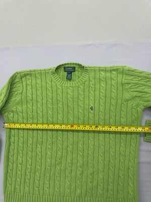 Ralph Lauren Cable Knit Green Crewneck Sweater L Cotton Long Sleeve