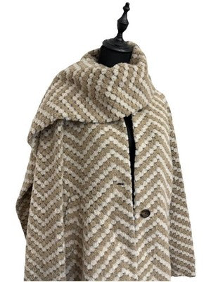 NWT Ted Baker Beige & Cream Twill Knit Scarf Coat New Size 2 Uk 10