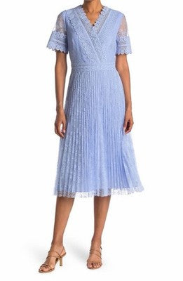 Ted Baker Pleated Sonnyi Faux Wrap Lavender Blue Lace Formal Dress