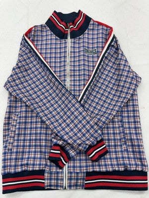 Lonsdale Navy Plaid Cotton Activewear Jacket XL Stand-up Collar