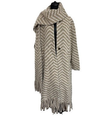 NWT Ted Baker Beige & Cream Twill Knit Scarf Coat New Size 2 Uk 10