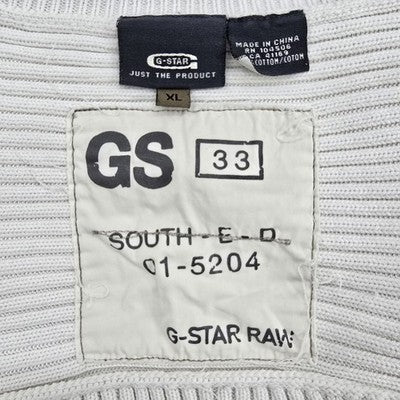 G-Star White Crewneck Ribbed Knit Sweater XL 100% Cotton