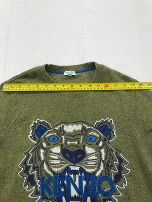 Kenzo Green Crewneck Sweatshirt S Embroidered Tiger Logo Cotton