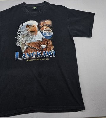 JM Men's XL Black Eagle Travel Cotton T-Shirt Short Sleeve Crewneck