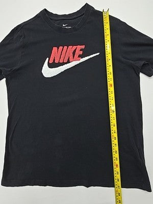 Nike Men Black Logo T-Shirt Size L Regular Crew Neck Cotton Jersey