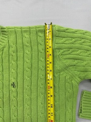 Ralph Lauren Cable Knit Green Crewneck Sweater L Cotton Long Sleeve