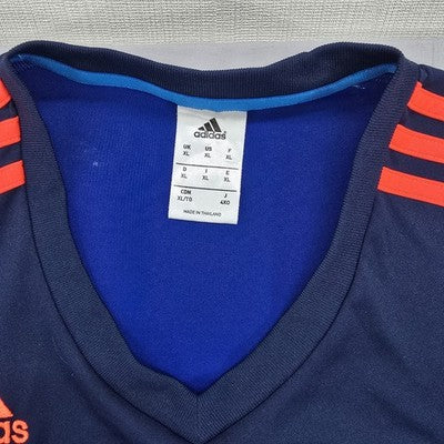 Adidas Men's XL Navy/Red Striped Soccer Jersey V-Neck 3 Stripes