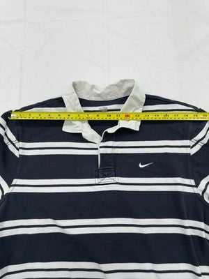 Nike Athletic Dept Rugby Polo Shirt XL Navy White Stripe Cotton Short Sleeve