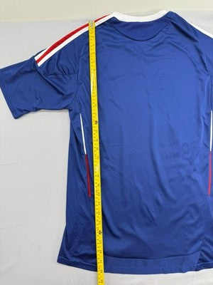 Adidas Women's Striped Climalite V-Neck Jersey Tee Small Blue