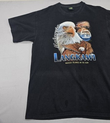 JM Men's XL Black Eagle Travel Cotton T-Shirt Short Sleeve Crewneck