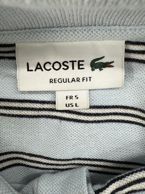 Lacoste Grey Striped L Men's Short Sleeve Polo Cotton Embroidered Croc