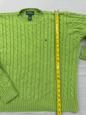 Ralph Lauren Cable Knit Green Crewneck Sweater L Cotton Long Sleeve