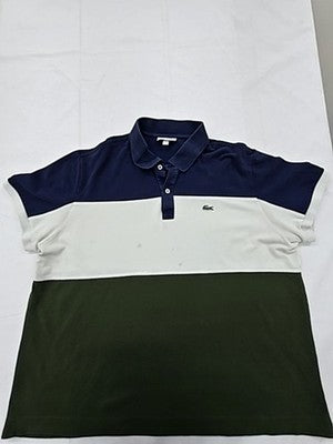 Lacoste Men's 3XL Navy White Green Colorblock Polo Cotton France (Stained)