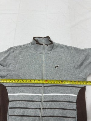 Nike Men's M Grey Striped Full-Zip Fleece Hoodie Sportswear