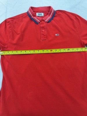 Tommy Jeans Men's Red Polo Shirt M Short Sleeve Cotton Logo