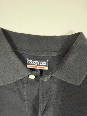 Kappa Black Pique Polo Shirt M Short Sleeve Button Collared Logo