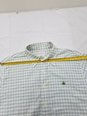 Brooks Brothers Gingham Polo Shirt Long Sleeve Light Gray Size L