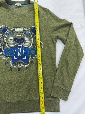 Kenzo Green Crewneck Sweatshirt S Embroidered Tiger Logo Cotton
