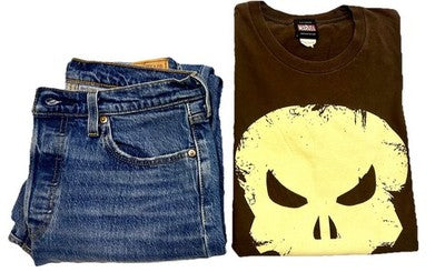 Levi's 507 Button Fly W29Xl30 With Vintage Marvel Punisher T-Shirt Iconic Skull