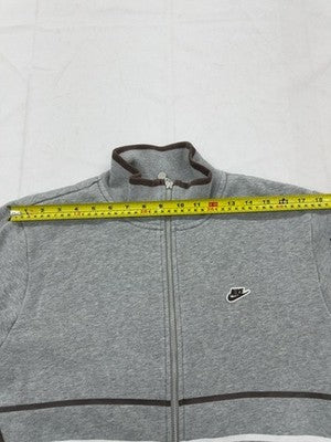 Nike Men's M Grey Striped Full-Zip Fleece Hoodie Sportswear