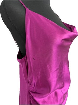 Zara Women's Midi Dress Medium Purple Satin Effect Ruching Evening