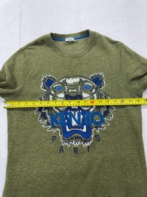 Kenzo Green Crewneck Sweatshirt S Embroidered Tiger Logo Cotton