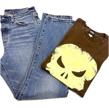 LeviS 507 Button Fly W29Xl30 With Vintage Marvel Punisher T-Shirt Iconic Skull