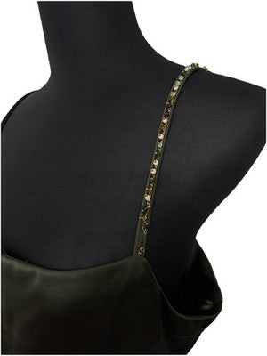 Zara Women's Satin Effect Beaded Slip Midi Dress Small Green Khaki Nwot