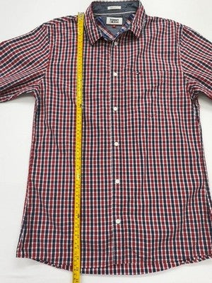 Tommy Jeans Hombres Rojo Azul Camisa a Cuadros Abotonada Talla M Estado...