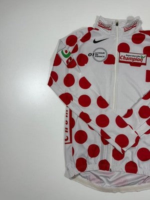Nike XL Tour De France Polka Dot Cycling Jersey White Red Long Sleeve