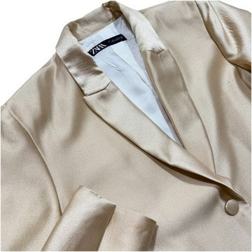 Zara New 2025 Zw Collection Oversize Shimmery Golden Blazer Size L