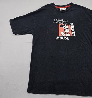 Disney Mickey Mouse Black Graphic T-Shirt XL Men's Cotton