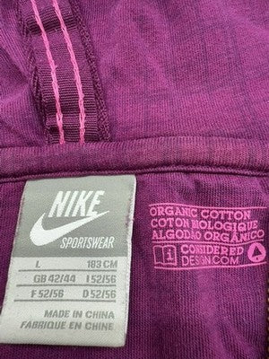 Nike Full Zip Fleece Hoodie L Purple Organic Cotton Sportswear GB42144