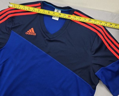 Adidas Men's XL Navy/Red Striped Soccer Jersey V-Neck 3 Stripes