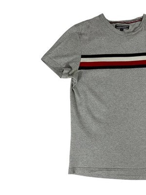 Tommy Hilfiger Men's Grey Stripe Short Sleeve M Cotton T-Shirt Logo