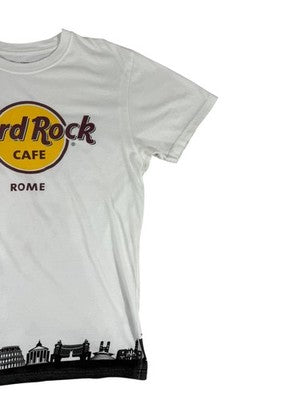 Hard Rock Cafe Rome Skyline Women's Small White T-Shirt Vintage