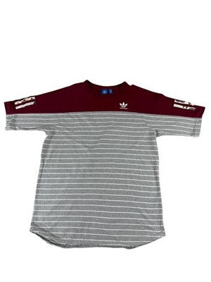 Adidas Men's M Maroon Grey Striped Short Sleeve Crewneck T-Shirt