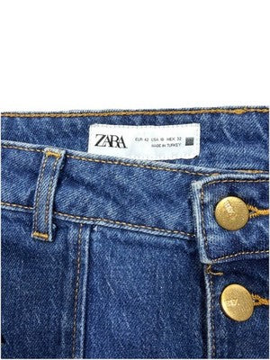 Zara Wide Leg Women Jeans Button Fly High Rise Front Pockets