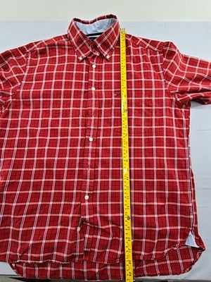 Tommy Hilfiger Men's L Red Plaid Flannel Long Sleeve Button Down