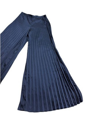 Bnwt Michael Kors Pleated Satin Wide-Leg Pants In Midnight Blue Rrp $353
