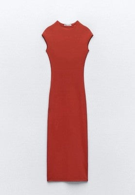 Zara Basic Women Small Red Body Con Dress Cap Sleeves