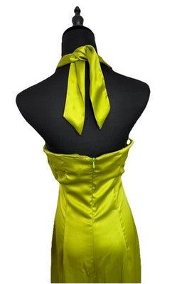 NWT Zara Green Satin Cutout Bow Wide Leg Jumpsuit Size Small