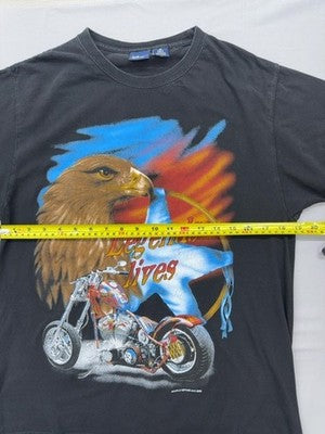 Ink Collection Men's M Black Eagle Motorcycle Cotton T-Shirt Vintage